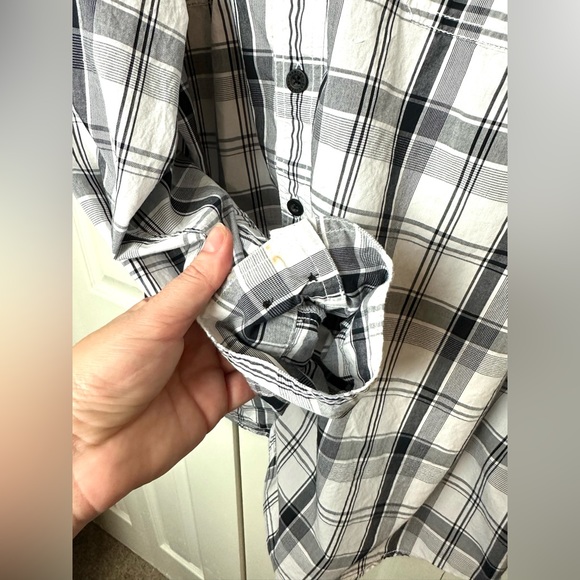 HARLEY-DAVIDSON Skull Shield Plaid Button Down Shirt Black White Gray Graphic - Picture 9 of 16